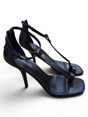 Burberry Stefanie Soft Black Toe-Ring Leather Stiletto Sandals, 11 US ( 41  EU )